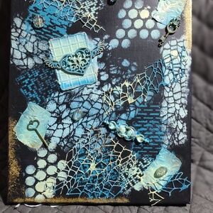 Abstract Mixed Media Blue and Gold Canvas Art